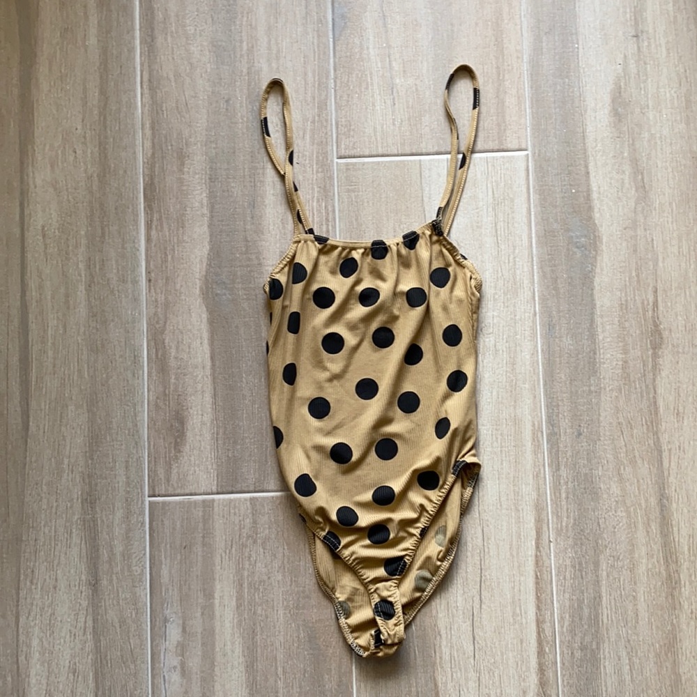 Nasty Gal nude and black polka dot body suit